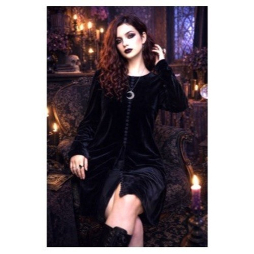 J.B.S. LTD Dress Womens Petite 12P Black Velvet Shift Knee Length whimsigoth